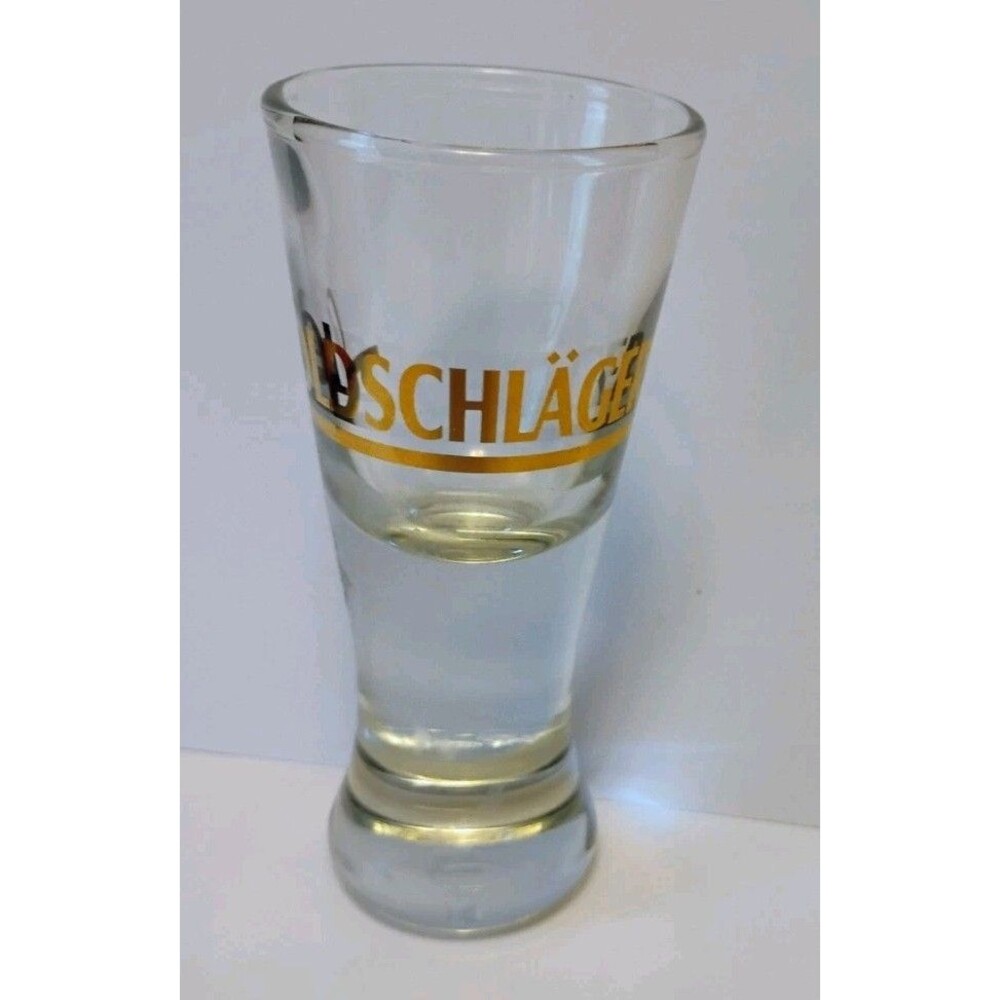 Vintage Goldschlager Shot Glass Flared Shooter Weighted Bubble Bottom Gold Logo